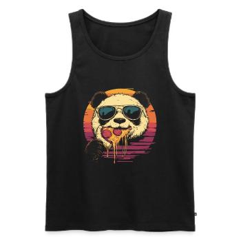 Panda avec des lunettes de soleil mangeant de la pizza - Débardeur bio Premium Homme - noir - Devant - AI Model Male 178 light (178cm)