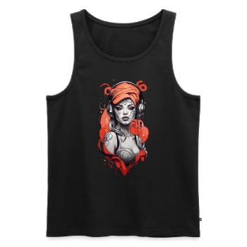 Cyberpunk woman with headphones - Men's Premium Organic Tank Top - black - Front - AI Model Male 178 light (178cm)