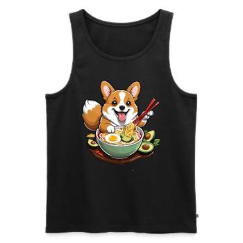 Corgi with ramen and chopsticks - Men's Premium Organic Tank Top - black - Front - AI Model Male 178 light (178cm)