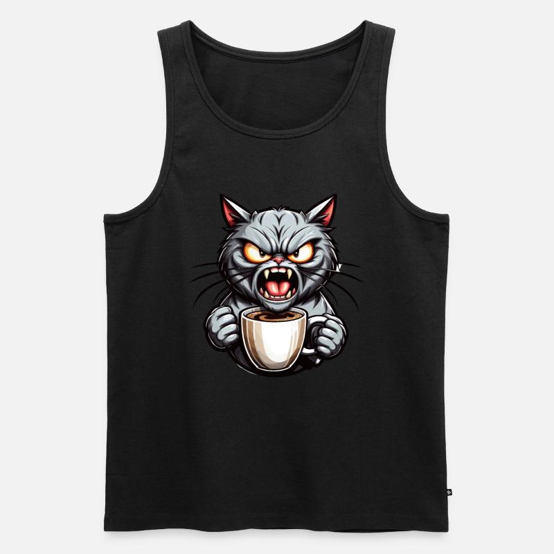 Graue Katze mit Kaffee - Männer Premium Bio Tank Top - Schwarz