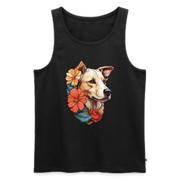 Hund mit bunten Blumen - Männer Premium Bio Tank Top - Schwarz - Vorne - Michal (187cm)