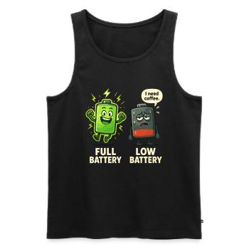 Batterie pleine ou vide – blague sur le café au niveau d’énergie - Débardeur bio Premium Homme - noir - Devant - AI Model Male 178 light (178cm)