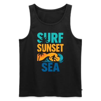 Surf Sunset Sea – Freedom by the Sea - Men's Premium Organic Tank Top - black - Front - Michal (187cm)
