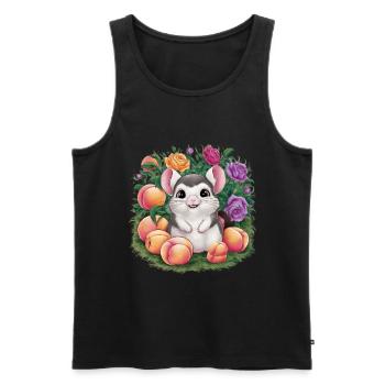 Cartoon Kawaii Chinchilla mit Rosen und Pfirsich - Männer Premium Bio Tank Top - Schwarz - Vorne - Michal (187cm)