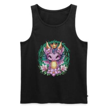 Dragon avec couronne et fleurs colorées - Débardeur bio Premium Homme - noir - Devant - AI Model Male 178 light (178cm)