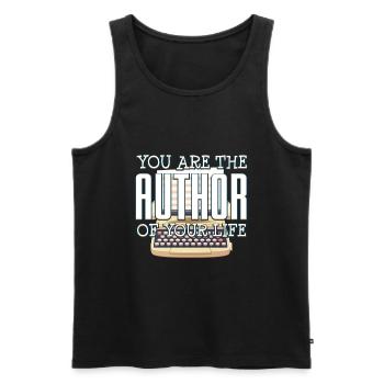 author - Men's Premium Organic Tank Top - black - Front - Michal (187cm)