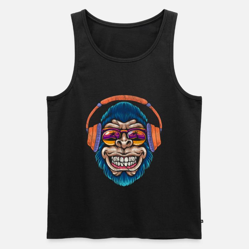 Monkey DJ Affe mit Kopfhörer Sonnenbrille Geschenk - Männer Premium Bio Tank Top - Schwarz