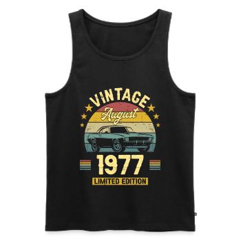Vintage August 1977 45 years anniversary - Men's Premium Organic Tank Top - black - Front - AI Model Male 178 light (178cm)