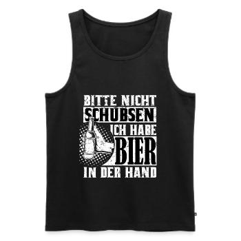 Bitte nicht schubsen ich habe Bier in der Hand - Männer Premium Bio Tank Top - Schwarz - Vorne - Michal (187cm)