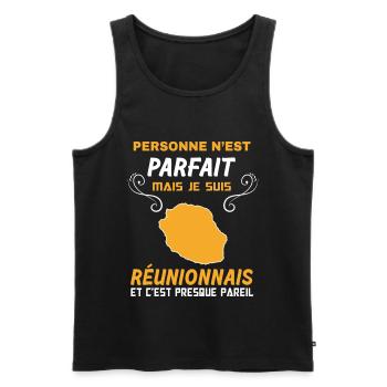 La Réunion Réunionnais idée Cadeau Humour - Débardeur bio Premium Homme - noir - Devant - AI Model Male 178 light (178cm)