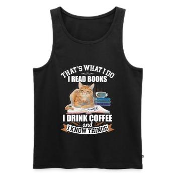 Je lis des livres, je bois du café T-shirt drôle de chat - Débardeur bio Premium Homme - noir - Devant - Michal (187cm)