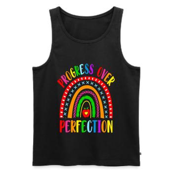 Rainbow Progress Over Perfection Motivational - Men's Premium Organic Tank Top - black - Front - AI Model Male 178 light (178cm)
