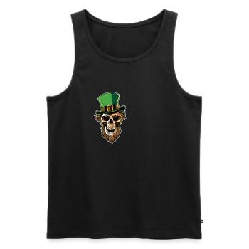 St Patricks Day crâne avec chapeau de lutin - Débardeur bio Premium Homme - noir - Devant - AI Model Male 178 light (178cm)