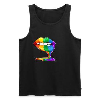 LGBT Gay Pride Kiss Kussmund Gay Rainbow Lips - Men's Premium Organic Tank Top - black - Front - Michal (187cm)