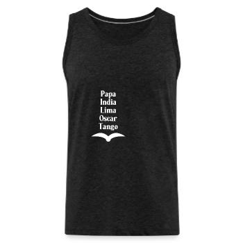 Pilot alphabet PILOT | Flight ticket gift - Men's Premium Organic Tank Top - charcoal grey - Front - Alexander (188cm)