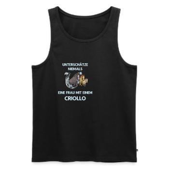 Frau Mit Criollo Pferd Reiten Ausritt - Männer Premium Bio Tank Top - Schwarz - Vorne - AI Model Male 178 light (178cm)