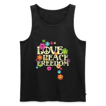 Retro Flower Power Type - Love Peace Freedom 4 - Men's Premium Organic Tank Top - black - Front - AI Model Male 178 light (178cm)