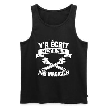 Y'a écrit mécanicien pas magicien - Débardeur bio Premium Homme - noir - Devant - Michal (187cm)