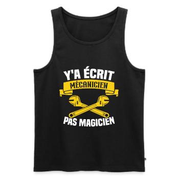 Y'a écrit mécanicien pas magicien - Débardeur bio Premium Homme - noir - Devant - Michal (187cm)