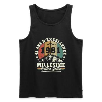 Millésime 1981, Cadeau D'anniversaire 42 Ans - Débardeur bio Premium Homme - noir - Devant - Michal (187cm)