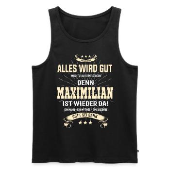 alles wird gut denn Maximilian Ist da T-Shirt - Männer Premium Bio Tank Top - Schwarz - Vorne - AI Model Male 178 light (178cm)
