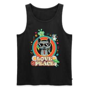 Love and Peace Katze - cooles Hippie Design - Männer Premium Bio Tank Top - Schwarz - Vorne - AI Model Male 178 light (178cm)