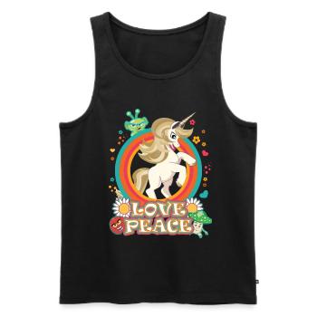 Love and Peace Unicorn - Flowerpower Hippie Design - Men's Premium Organic Tank Top - black - Front - AI Model Male 178 light (178cm)
