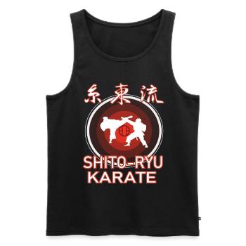 Cooles Shito Ryu Outfit mit Karatekas und Kanji - Männer Premium Bio Tank Top - Schwarz - Vorne - AI Model Male 178 light (178cm)