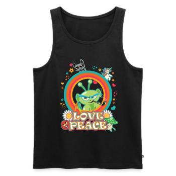 Hippie Alien, Love and Peace Design - Männer Premium Bio Tank Top - Schwarz - Vorne - AI Model Male 178 light (178cm)