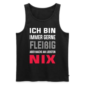 Ich bin gerne Fleißig aber mache am liebsten Nix - Männer Premium Bio Tank Top - Schwarz - Vorne - Michal (187cm)