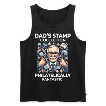 Collectionneur de timbres-poste vintage papa philatéliste - Débardeur bio Premium Homme - noir - Devant - Michal (187cm)