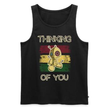 Lustiges 'Denke an dich' Design mit Voodoo Puppe - Männer Premium Bio Tank Top - Schwarz - Vorne - Michal (187cm)