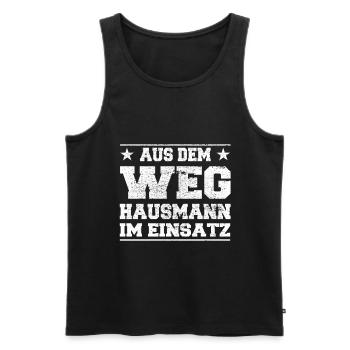 Out of the way Hausmann in action Design - Men's Premium Organic Tank Top - black - Front - AI Model Male 178 light (178cm)