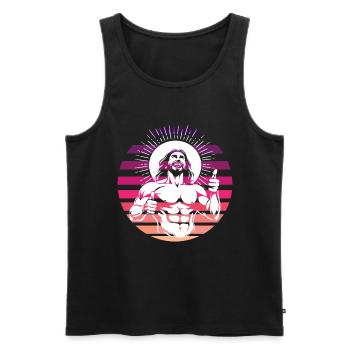Drôle rire jésus-christ design rétro - Débardeur bio Premium Homme - noir - Devant - Michal (187cm)