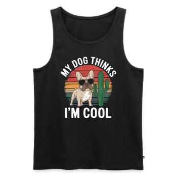 Bouledogue français Mon chien pense que je suis cool - Débardeur bio Premium Homme - noir - Devant - Michal (187cm)
