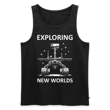 Cool Mars rover design with the saying: Exploring - Men's Premium Organic Tank Top - black - Front - AI Model Male 178 light (178cm)