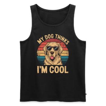 Golden Retriever Mon chien pense que je suis cool - Débardeur bio Premium Homme - noir - Devant - Michal (187cm)