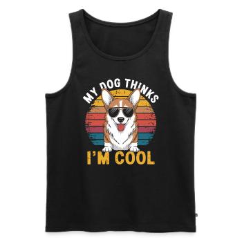 Corgi my dog thinks I'm cool - Men's Premium Organic Tank Top - black - Front - Michal (187cm)