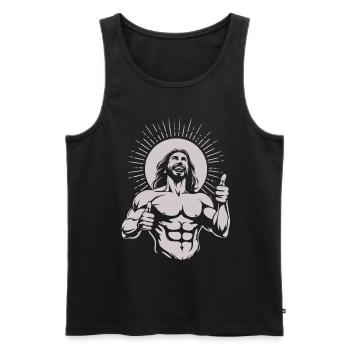 Jesus Christus Gute Laune Design – fröhlicher Heil - Männer Premium Bio Tank Top - Schwarz - Vorne - Michal (187cm)