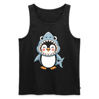 Penguin Halloween: Cute Penguin in Shark Costume - Men's Premium Organic Tank Top - black - Front - Michal (187cm)