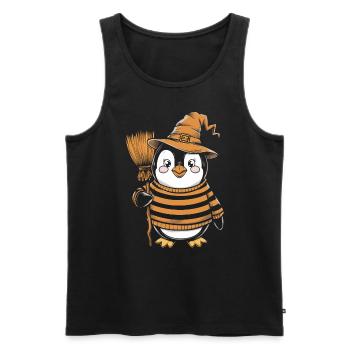 Cute Penguin Halloween Witch with Broom - Men's Premium Organic Tank Top - black - Front - Michal (187cm)