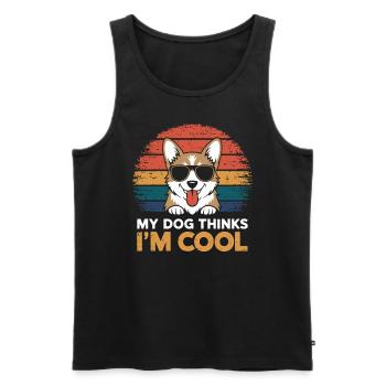 Corgi my dog thinks I'm cool - Men's Premium Organic Tank Top - black - Front - Michal (187cm)