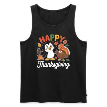 Joyeux thanksgiving pingouin avec dinde - Débardeur bio Premium Homme - noir - Devant - Michal (187cm)
