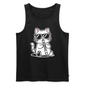 Cat with sunglasses playing flute - Men's Premium Organic Tank Top - black - Front - Michal (187cm)