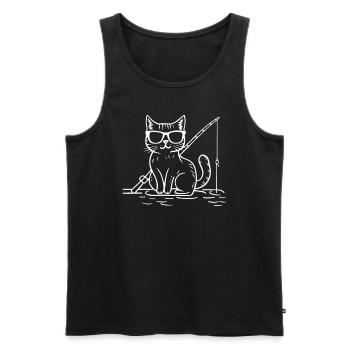 Pêche au chat avec des lunettes de soleil - Débardeur bio Premium Homme - noir - Devant - Michal (187cm)