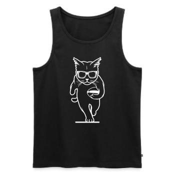 Cat wearing sunglasses and running with football - Men's Premium Organic Tank Top - black - Front - AI Model Male 178 light (178cm)