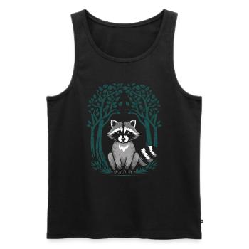 Illustration de chien raton laveur de style cottagecore - Débardeur bio Premium Homme - noir - Devant - Michal (187cm)