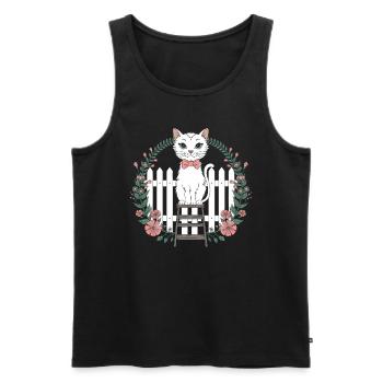 Cottagecore Katze mit Blumen und Zaun - Männer Premium Bio Tank Top - Schwarz - Vorne - AI Model Male 178 light (178cm)