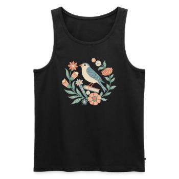 Oiseaux et fleurs dans le style cottagecore - Débardeur bio Premium Homme - noir - Devant - Michal (187cm)
