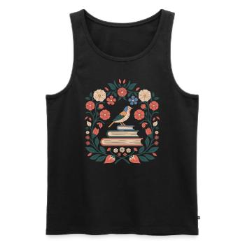 Cottagecore Vogel und Bücher Umgeben von Blumen - Männer Premium Bio Tank Top - Schwarz - Vorne - Michal (187cm)